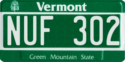 VT license plate NUF302