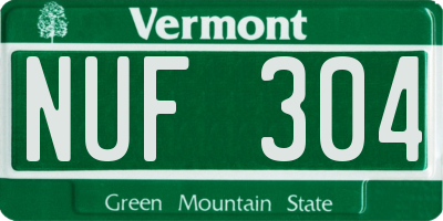 VT license plate NUF304