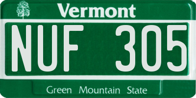 VT license plate NUF305