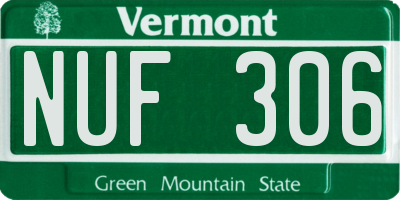 VT license plate NUF306