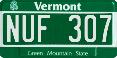 VT license plate NUF307
