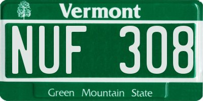 VT license plate NUF308