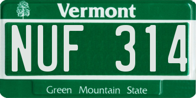 VT license plate NUF314