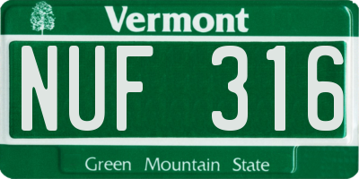 VT license plate NUF316