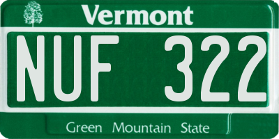 VT license plate NUF322