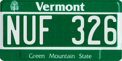 VT license plate NUF326