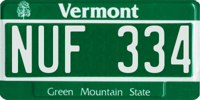 VT license plate NUF334