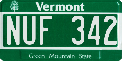 VT license plate NUF342