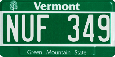 VT license plate NUF349