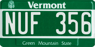 VT license plate NUF356