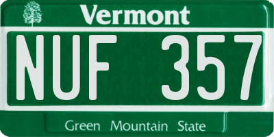 VT license plate NUF357
