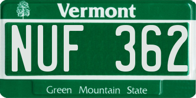 VT license plate NUF362