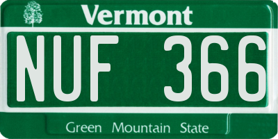 VT license plate NUF366