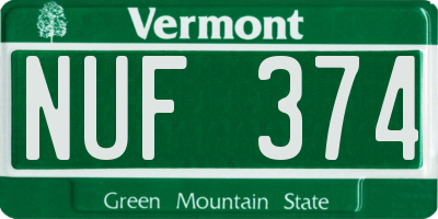 VT license plate NUF374
