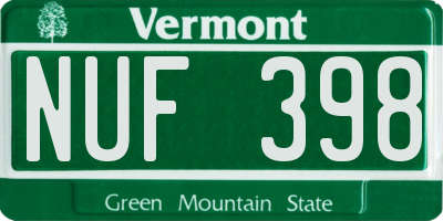 VT license plate NUF398