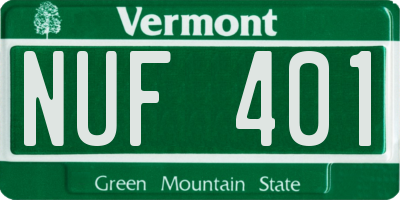 VT license plate NUF401