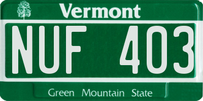 VT license plate NUF403