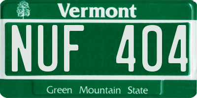VT license plate NUF404