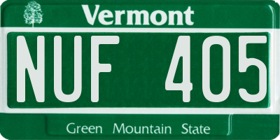 VT license plate NUF405