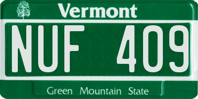 VT license plate NUF409