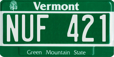 VT license plate NUF421
