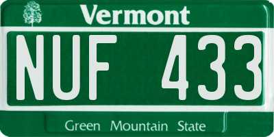 VT license plate NUF433