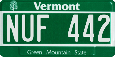 VT license plate NUF442