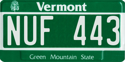 VT license plate NUF443
