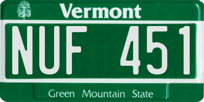 VT license plate NUF451