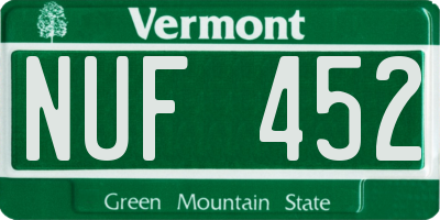 VT license plate NUF452