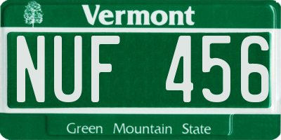 VT license plate NUF456