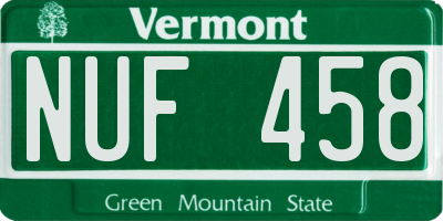 VT license plate NUF458