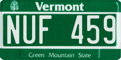 VT license plate NUF459
