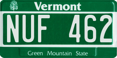 VT license plate NUF462