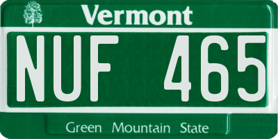 VT license plate NUF465