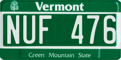 VT license plate NUF476