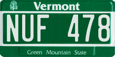VT license plate NUF478