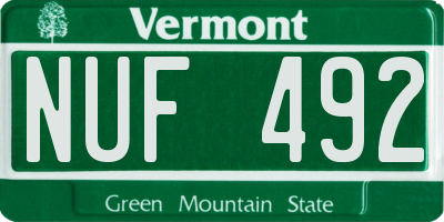 VT license plate NUF492