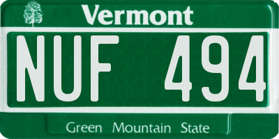VT license plate NUF494