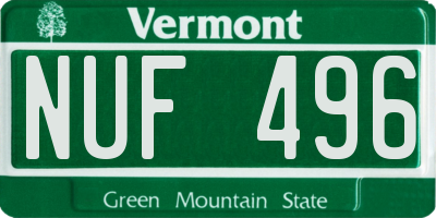 VT license plate NUF496