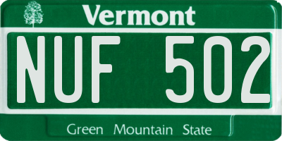 VT license plate NUF502