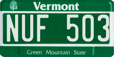 VT license plate NUF503