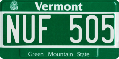 VT license plate NUF505