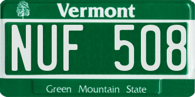 VT license plate NUF508