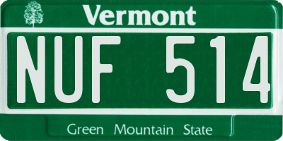 VT license plate NUF514