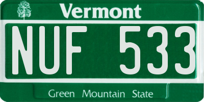 VT license plate NUF533