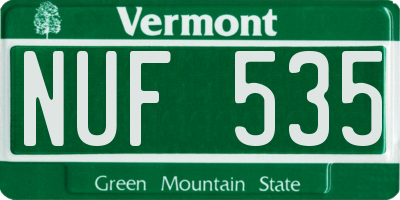 VT license plate NUF535