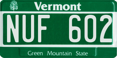 VT license plate NUF602