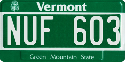 VT license plate NUF603