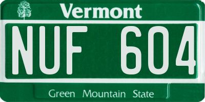 VT license plate NUF604